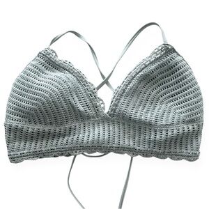 Hollister Swim Crochet Knit Bikini Top Sage Green Boho Womens medium Beach pool